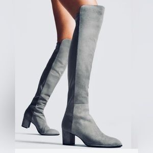 New Stuart Weitzman Over The Knee Boots 5050 Block Heel Gray Suede Sz 6